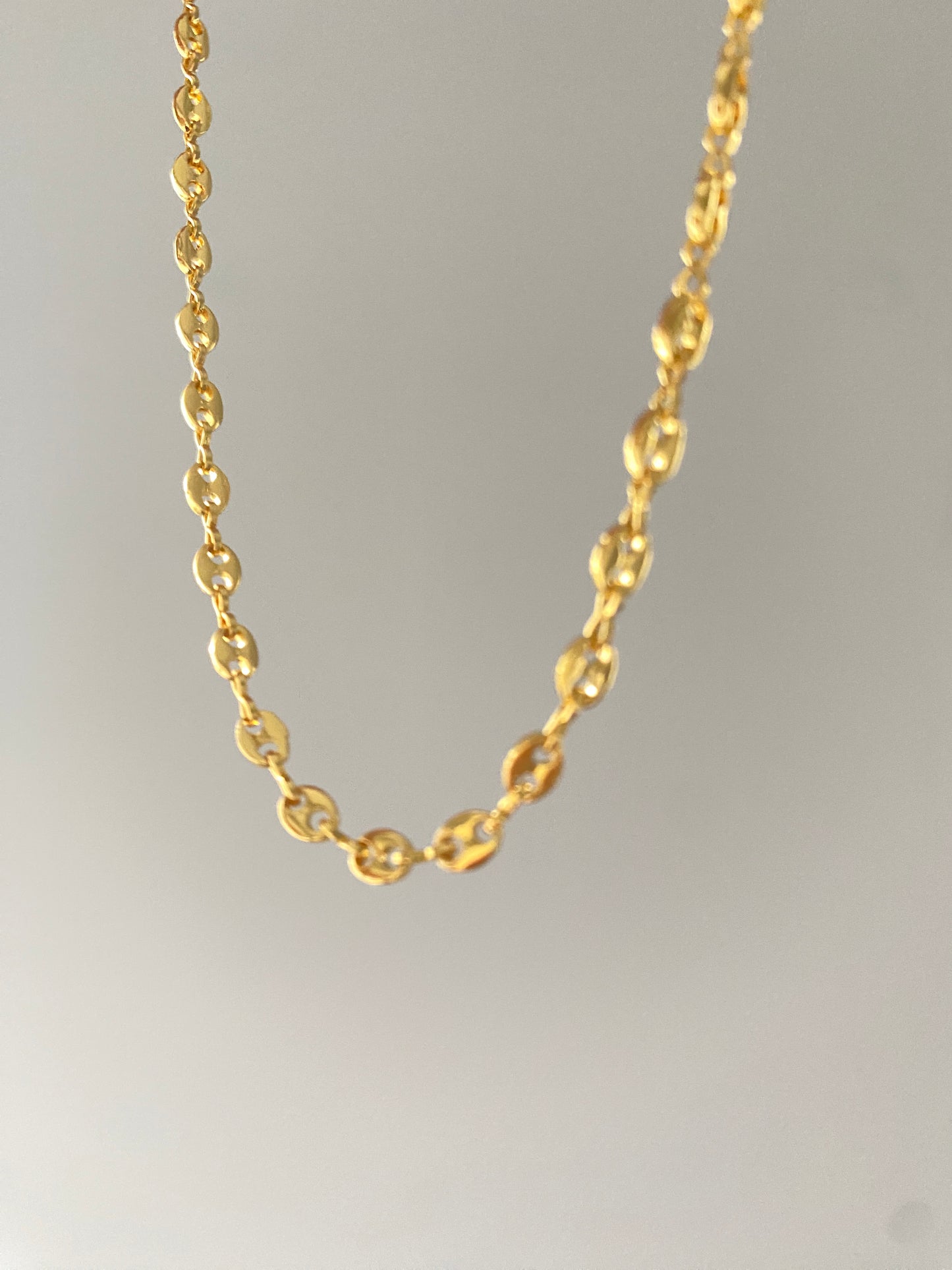 18k Gold Small Puffed Coffee Bean Chain Necklace