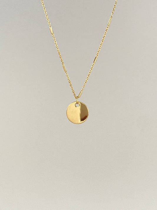 14k gold small round disc Necklace