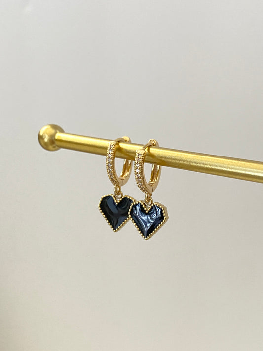 Enamel Heart Charm Hoop Earrings