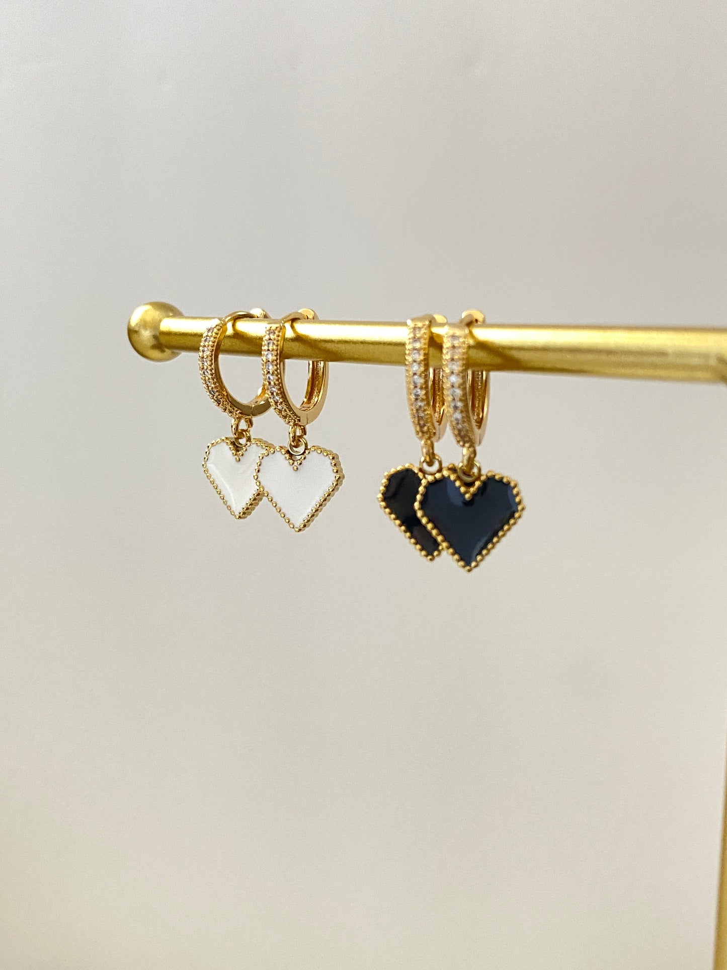 Enamel Heart Charm Hoop Earrings & Sparkle Ball Huggies