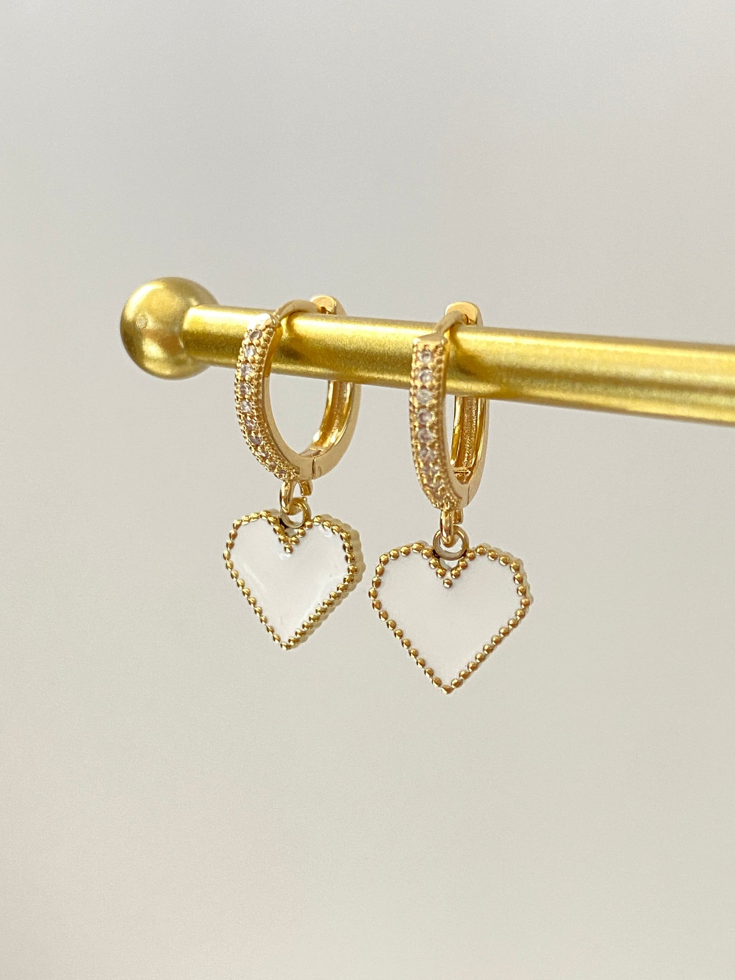 Enamel Heart Charm Hoop Earrings & Sparkle Ball Huggies