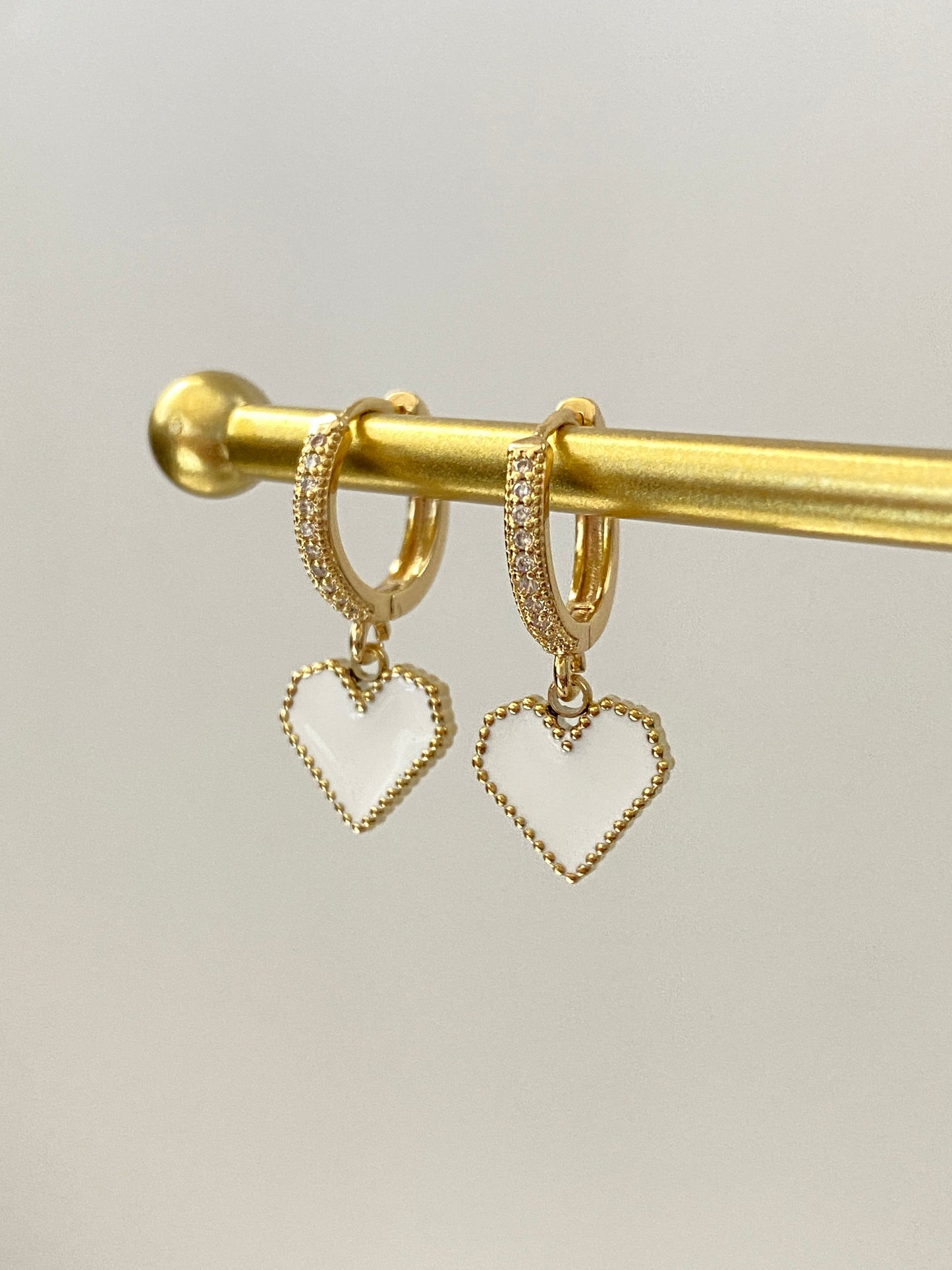 Enamel Heart Charm Hoop Earrings & Pearl Shell Huggies