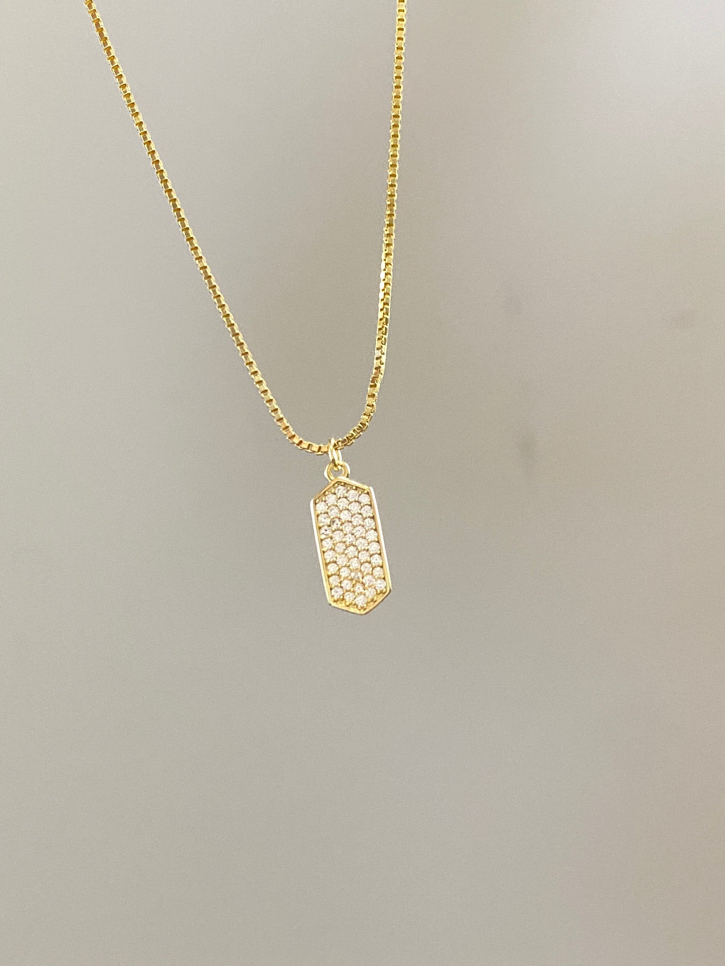 Pave diamond small dog tag necklace