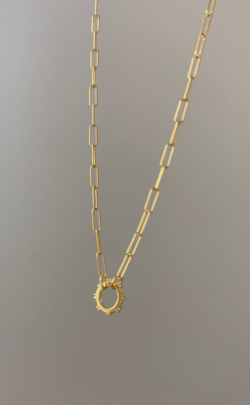 18K Gold Zircon Ring Paper Clip Chain Necklace