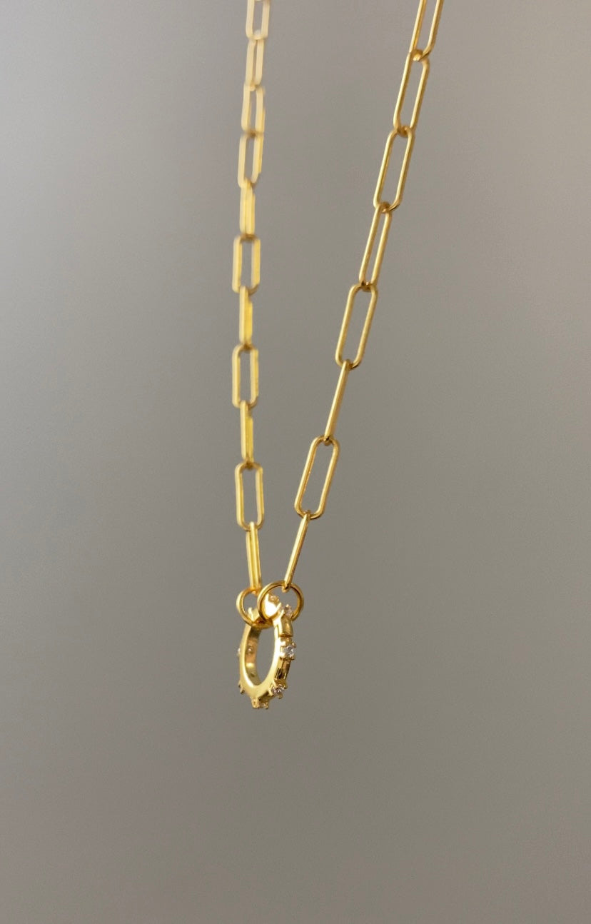 18K Gold Zircon Ring Paper Clip Chain Necklace