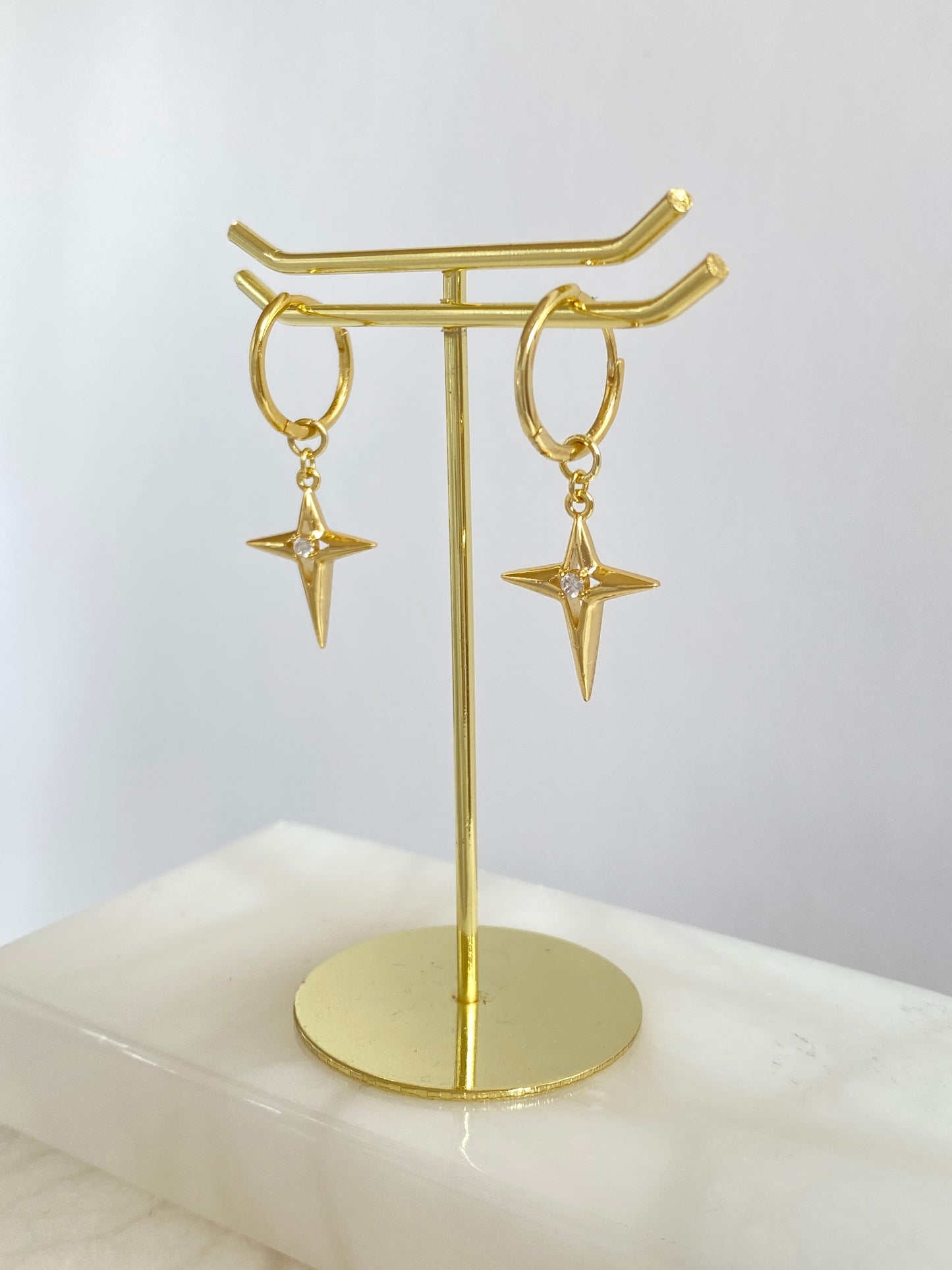 14K Gold Cross Charm Hoop Earrings