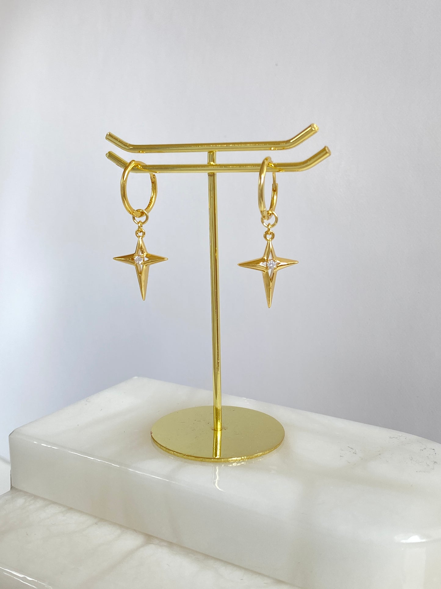 14K Gold Cross Charm Hoop Earrings