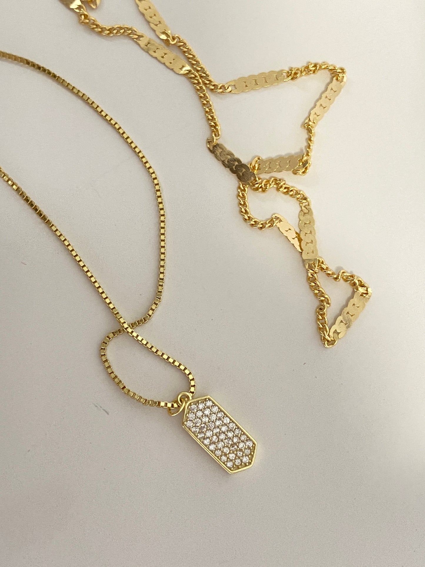 Ripple chain & Pave diamond small dog tag necklace set