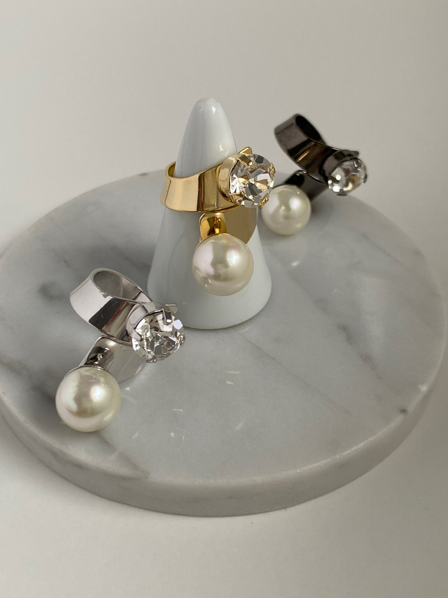 Boba Pearl Diamante Ring - Gold