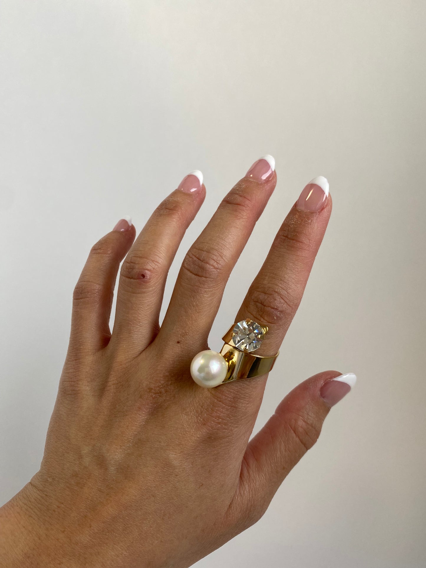 Boba Pearl Diamante Ring - Gold