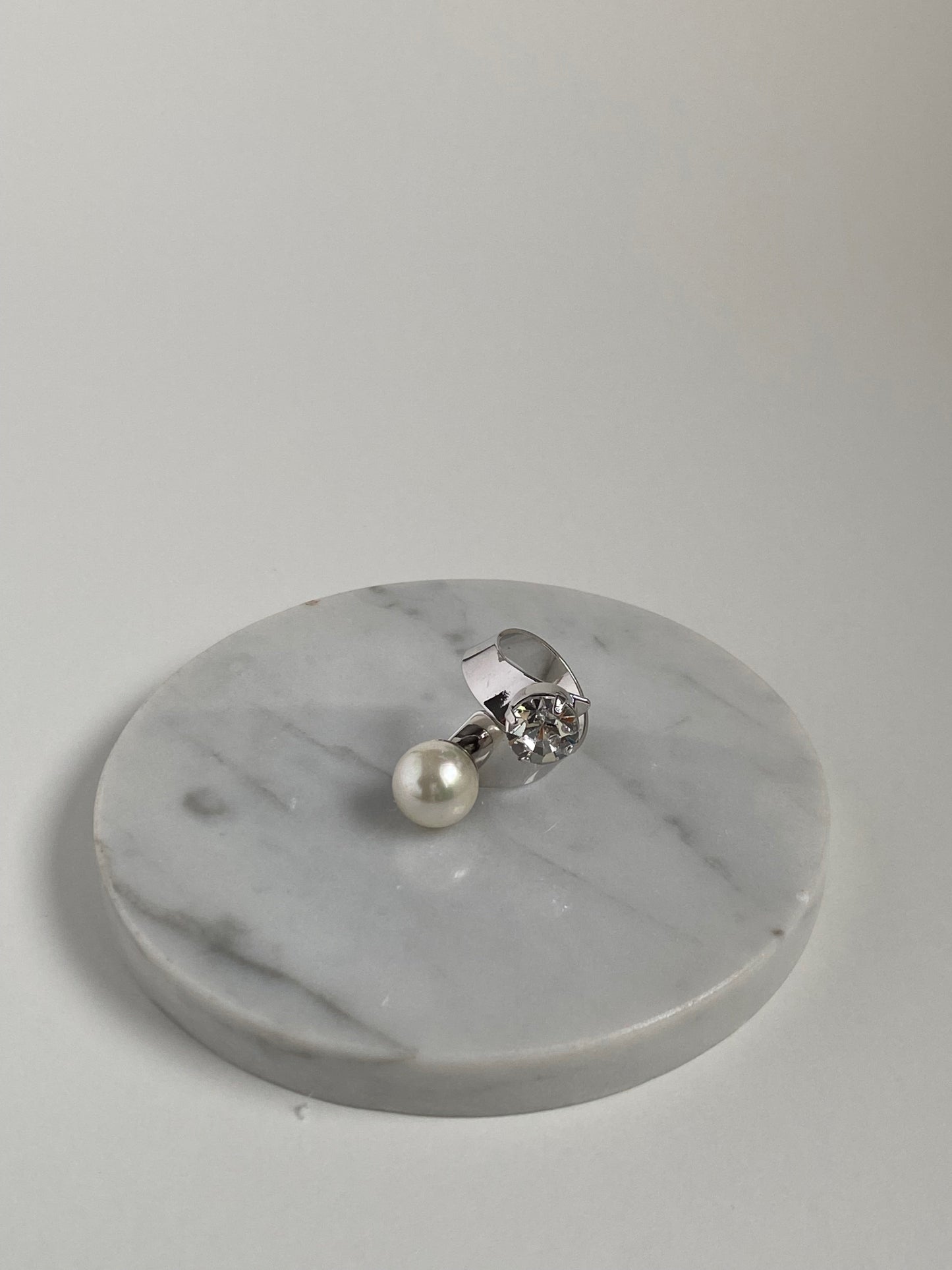 Boba Pearl Diamante Ring - Silver