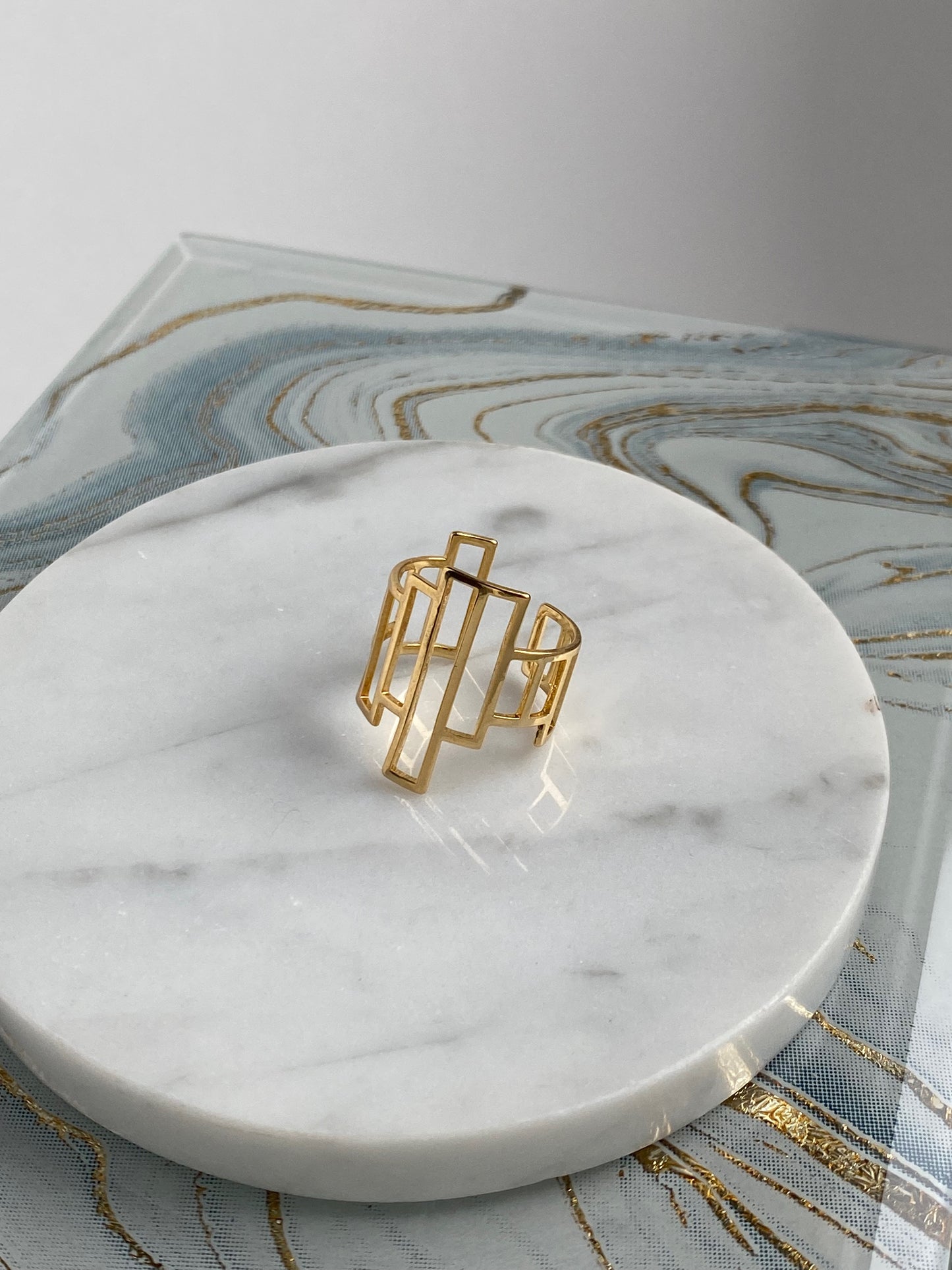 Irregular Grid Adjustable Ring - Gold