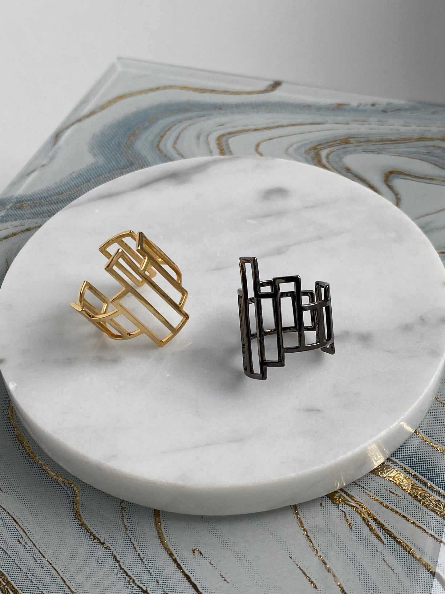 Irregular Grid Adjustable Ring - Gold