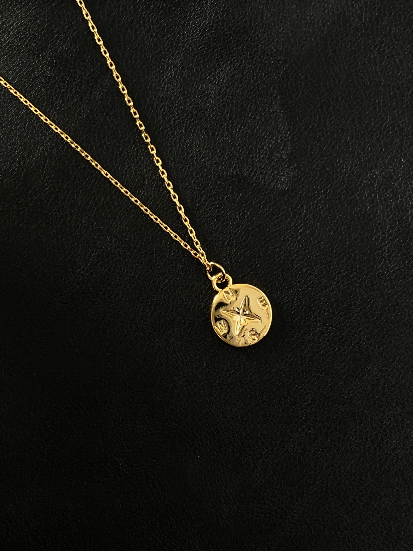 North Star Round Disc 18k Gold Necklace