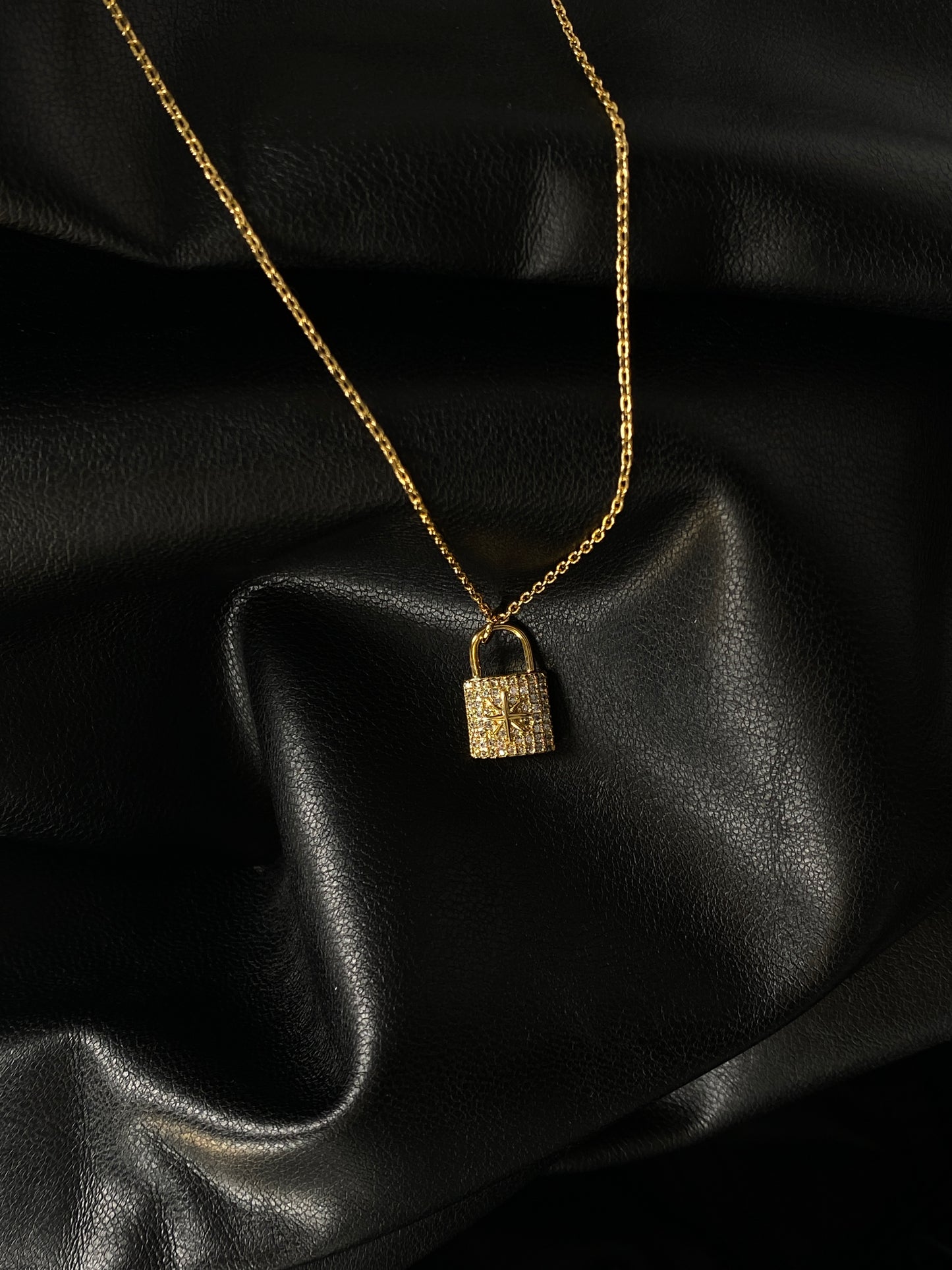 Pave Padlock 18k Gold Necklace