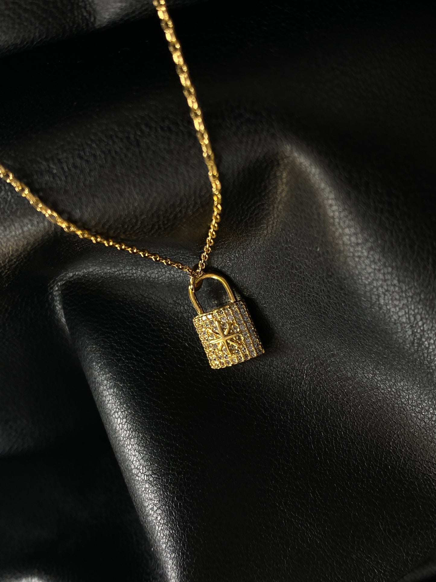 Pave Padlock 18k Gold Necklace