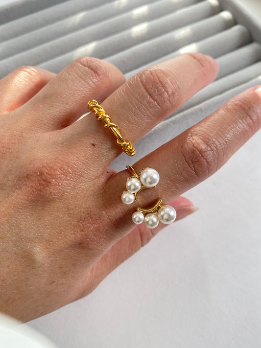 Pearl Butterfly Adjustable Ring - Gold