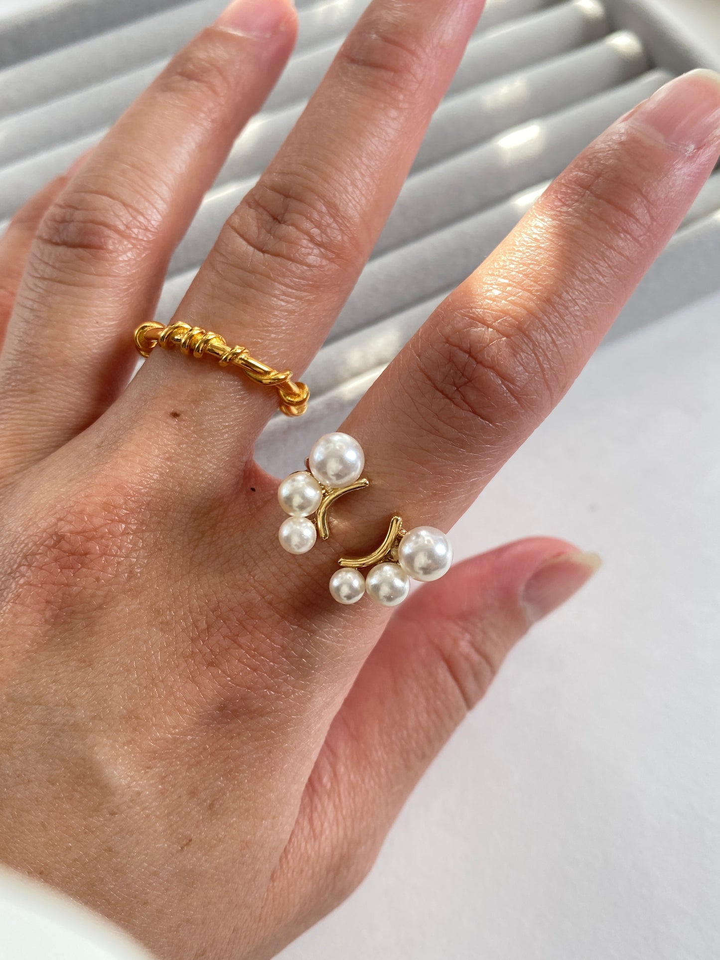 Pearl Butterfly Adjustable Ring - Gold