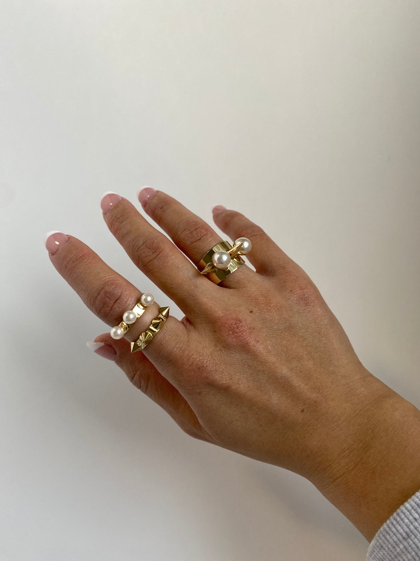 Spike Pearl Double Ring - Gold