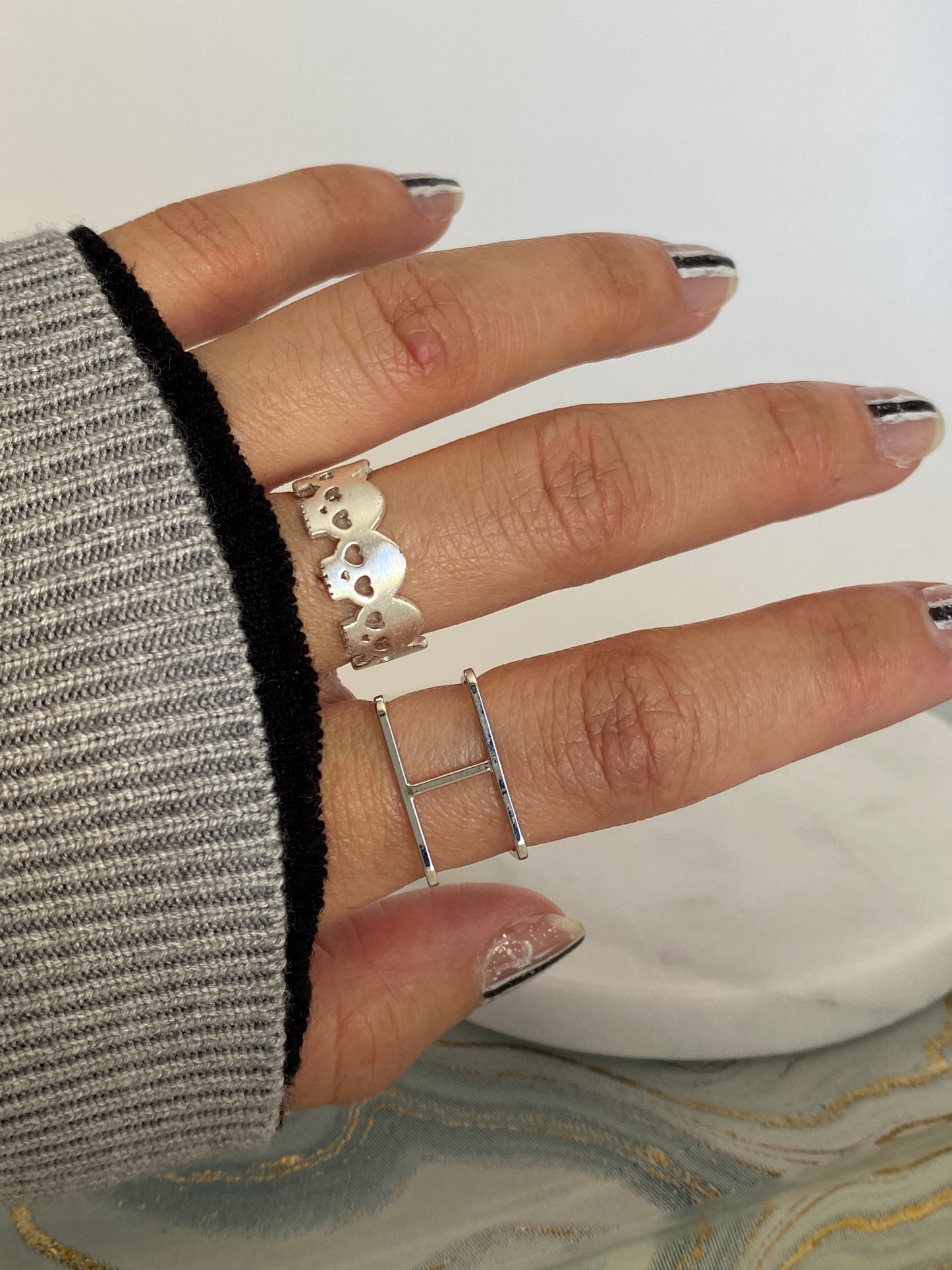 Square Cube Frame Ring - Silver