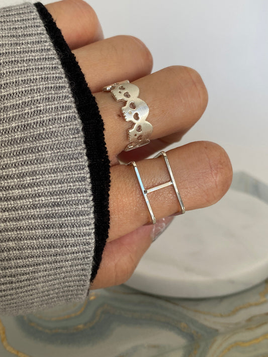 Square Cube Frame Ring - Silver