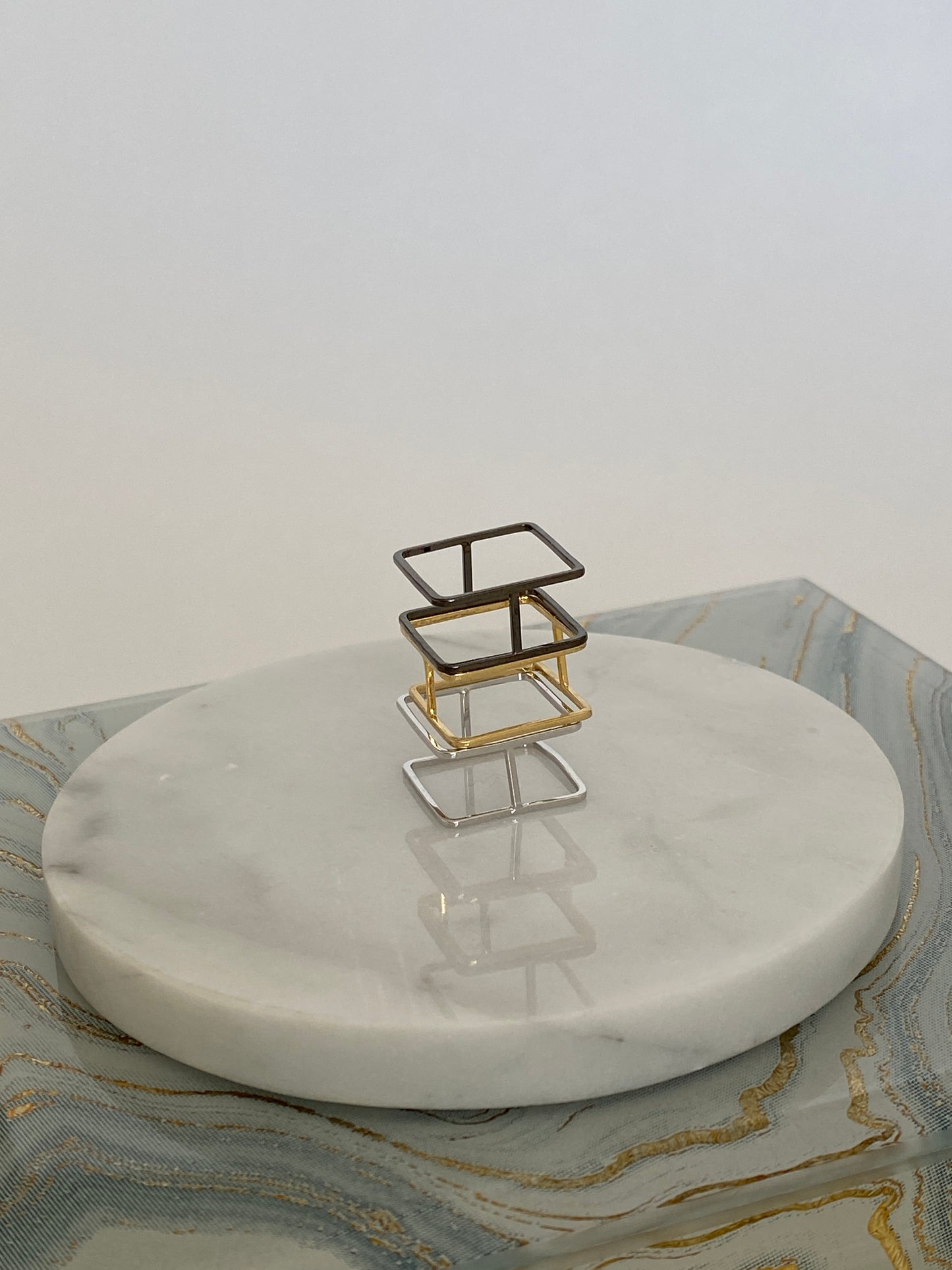 Square Cube Frame Ring - Gold