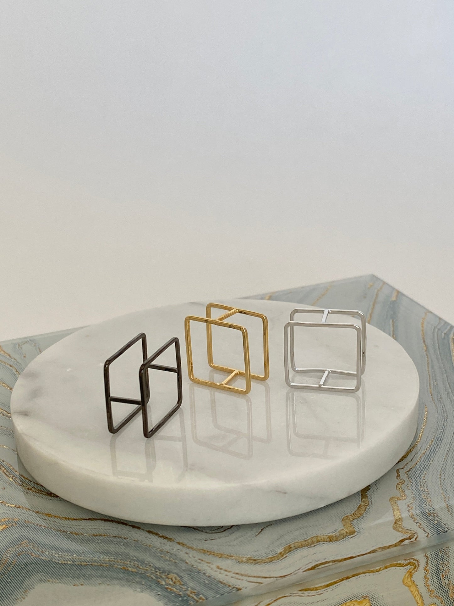 Square Cube Frame Ring - Silver