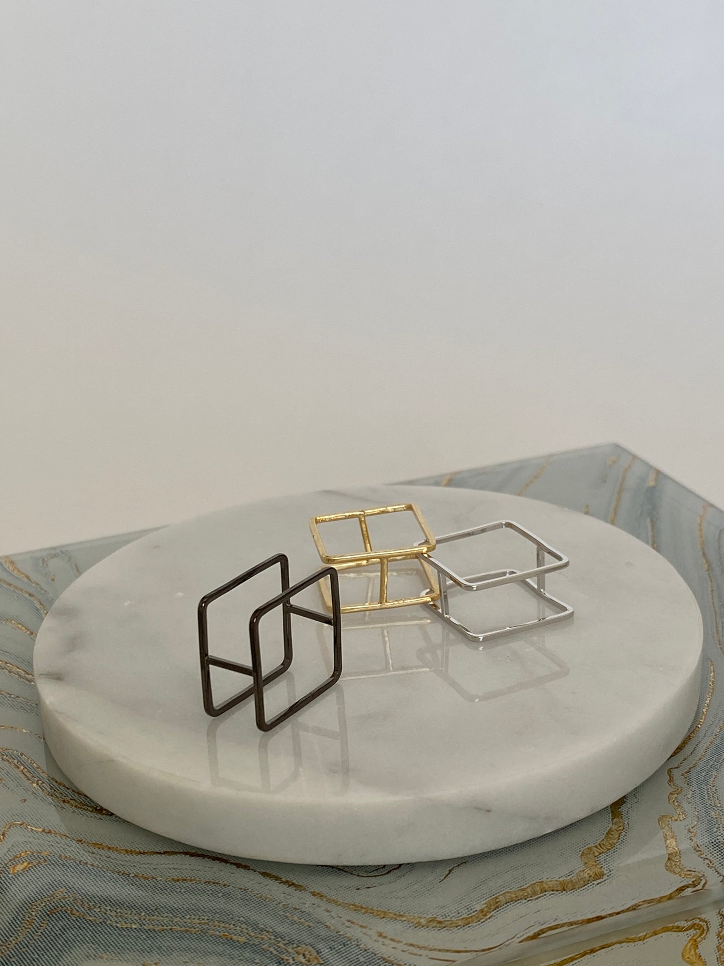 Square Cube Frame Ring - Gold