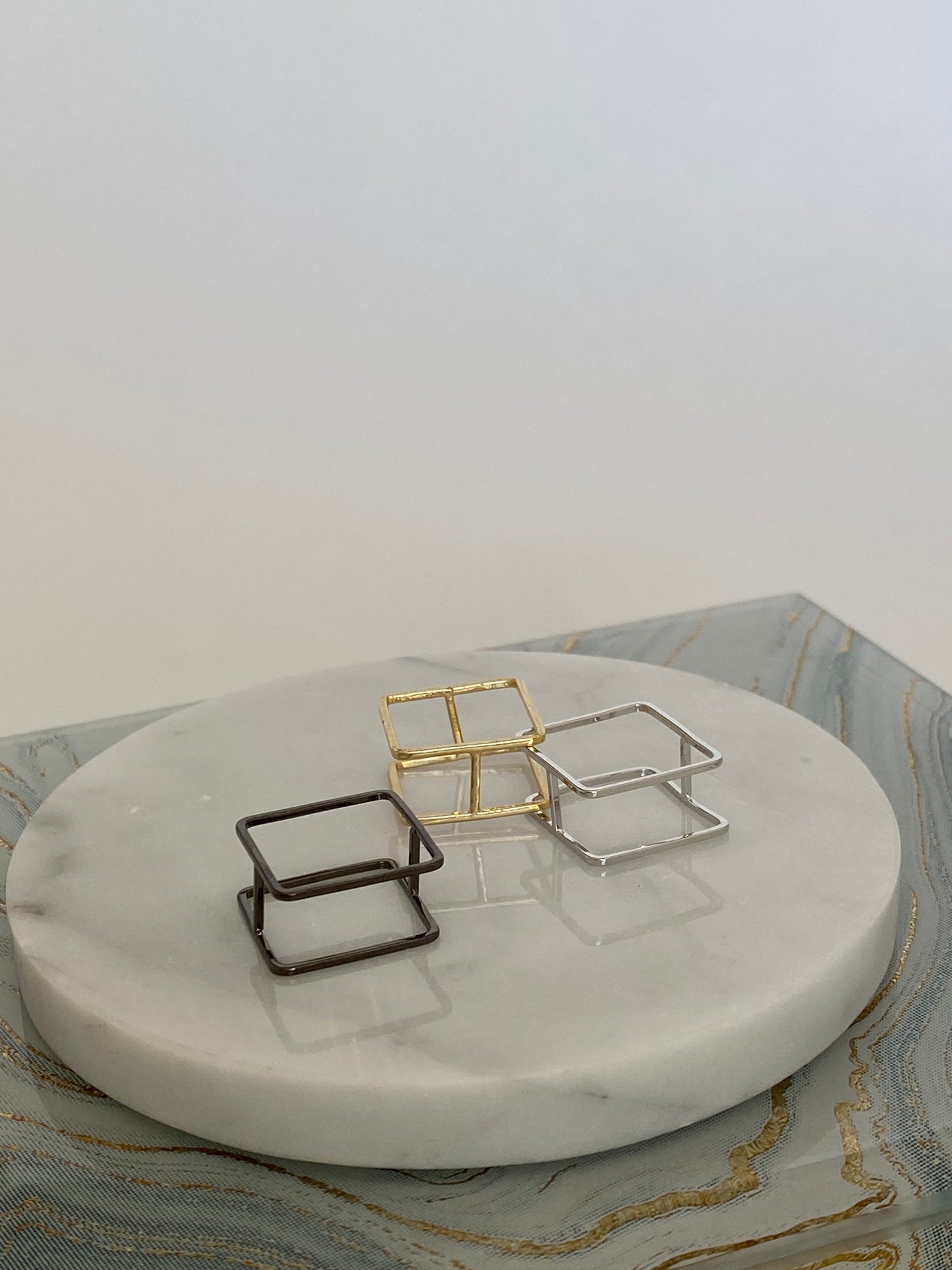 Square Cube Frame Ring - Gold