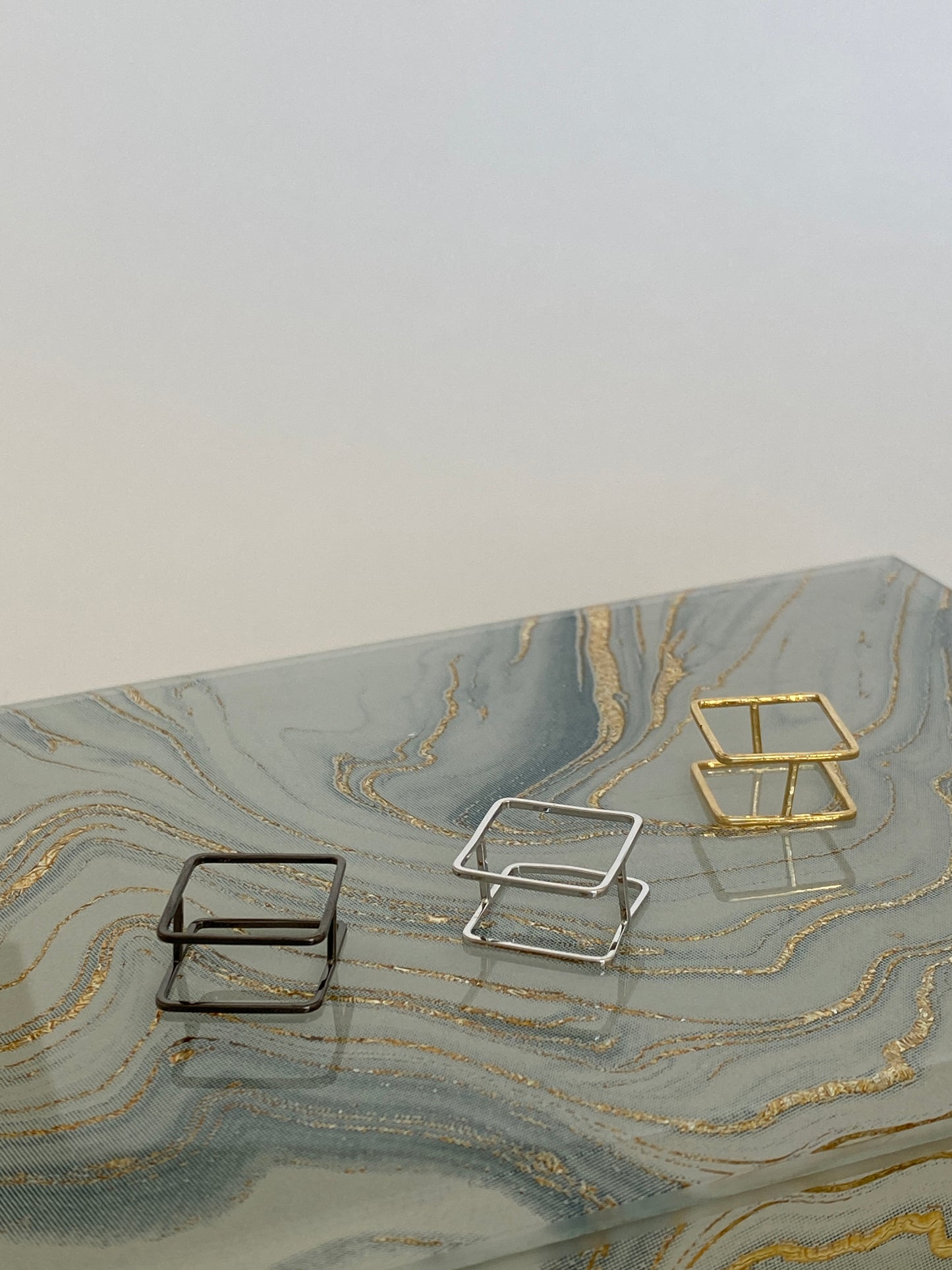 Square Cube Frame Ring - Gold