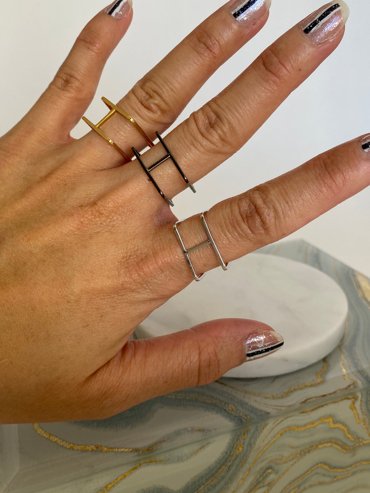 Square Cube Frame Ring - Silver