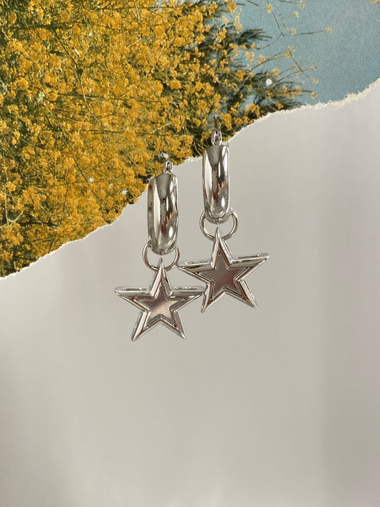 Star Drop Earrings - Silver